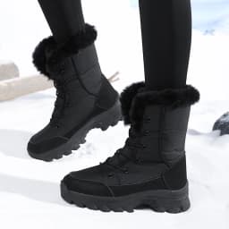 Winter Snow Boots for Women, Waterproof, Non-Slip, Warm, Northeast-Style Large Cotton Shoes, Ski Boots, Fleece-Lined, Thickened, Wear-Resistant, High-Top Cotton Boots