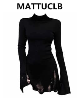 Autumn Winter Women's Sweater Baddie Style Ripped 2000s Long Sleeve Dark Academia Jumper Knitwear Jerseys High Street Gothic