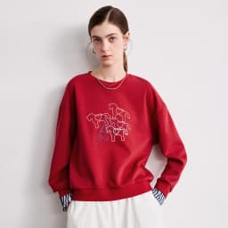 TOYOUTH Women Crewneck Patchwork Plaid Fake Two-Piece Pony Embroidery Loose Sweatshirt 2026 Spring New Tops