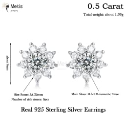 0.5CT D VVS1 Moissnaite Diamond Earring for Women 925 Sterling Silver Plated 18k White Gold Stud Ear Wedding Fine Jewelry