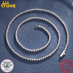 TUHE Unisex 2mm-2.5mm-3mm VVS1 Moissanite Tennis Necklace S925 Silver Diamond Necklaces For Men Women Pass Diamonds Test