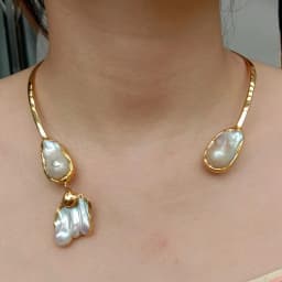 White Keshi Pearl 18 K Yellow Gold Plated Choker Necklace