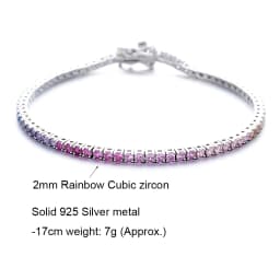 New 2 mm Rainbow Solid 925 Silver Jewelry Colorful Cubic Zircon Colorful Pretty Tennis Chain Bracelets