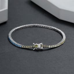 New 2 mm Rainbow Solid 925 Silver Jewelry Colorful Cubic Zircon Colorful Pretty Tennis Chain Bracelets