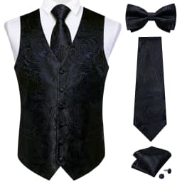 Men Classic Black Paisley Vest Set for Wedding Party Business Fashion V-neck Waistcoat Men Necktie Bow Tie Handkerchief Cufflink
