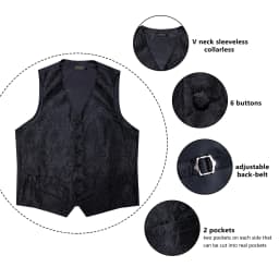 Men Classic Black Paisley Vest Set for Wedding Party Business Fashion V-neck Waistcoat Men Necktie Bow Tie Handkerchief Cufflink