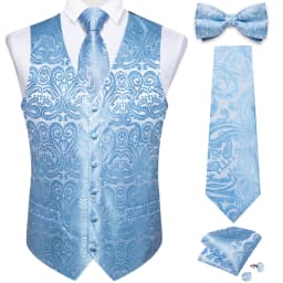 Men Classic Black Paisley Vest Set for Wedding Party Business Fashion V-neck Waistcoat Men Necktie Bow Tie Handkerchief Cufflink