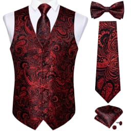 Men Classic Black Paisley Vest Set for Wedding Party Business Fashion V-neck Waistcoat Men Necktie Bow Tie Handkerchief Cufflink