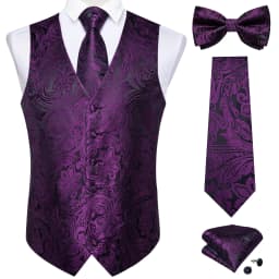 Men Classic Black Paisley Vest Set for Wedding Party Business Fashion V-neck Waistcoat Men Necktie Bow Tie Handkerchief Cufflink