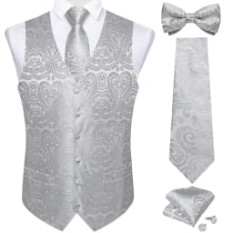 Men Classic Black Paisley Vest Set for Wedding Party Business Fashion V-neck Waistcoat Men Necktie Bow Tie Handkerchief Cufflink