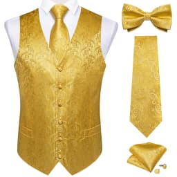 Men Classic Black Paisley Vest Set for Wedding Party Business Fashion V-neck Waistcoat Men Necktie Bow Tie Handkerchief Cufflink