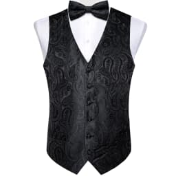 Men Classic Black Paisley Vest Set for Wedding Party Business Fashion V-neck Waistcoat Men Necktie Bow Tie Handkerchief Cufflink