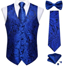 Men Classic Black Paisley Vest Set for Wedding Party Business Fashion V-neck Waistcoat Men Necktie Bow Tie Handkerchief Cufflink