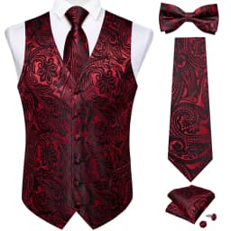 Men Classic Black Paisley Vest Set for Wedding Party Business Fashion V-neck Waistcoat Men Necktie Bow Tie Handkerchief Cufflink