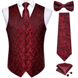 Men Classic Black Paisley Vest Set for Wedding Party Business Fashion V-neck Waistcoat Men Necktie Bow Tie Handkerchief Cufflink