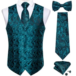 Men Classic Black Paisley Vest Set for Wedding Party Business Fashion V-neck Waistcoat Men Necktie Bow Tie Handkerchief Cufflink