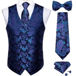 Men Classic Black Paisley Vest Set for Wedding Party Business Fashion V-neck Waistcoat Men Necktie Bow Tie Handkerchief Cufflink