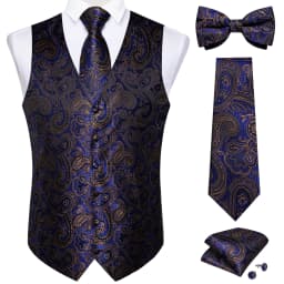 Men Classic Black Paisley Vest Set for Wedding Party Business Fashion V-neck Waistcoat Men Necktie Bow Tie Handkerchief Cufflink