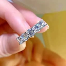 NeeTim 5mm 6.5mm Full Moissanite Ring for Women S925 Sterling Silver Eternity Engagement Sparkling Band Wedding Rings Jewelry