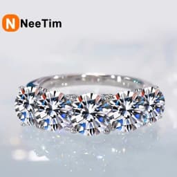 NeeTim 5mm 6.5mm Full Moissanite Ring for Women S925 Sterling Silver Eternity Engagement Sparkling Band Wedding Rings Jewelry