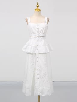 TWOTWINSTYLE Hollow Out Elegant Set For Women Square Collar Sleeveless Vest Casual Skirt White Two Piece Sets Female Fahion