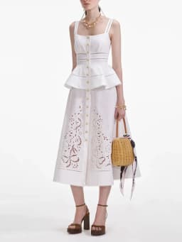 TWOTWINSTYLE Hollow Out Elegant Set For Women Square Collar Sleeveless Vest Casual Skirt White Two Piece Sets Female Fahion