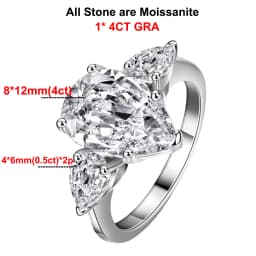 Waterdrop Shape Full Moissanite Engagement Rings for Women 925 Sterling Silver Wedding Band Jewelry Pear Cut Diamond with GRA