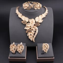 Brazilian Flower Necklace Dubai Jewelry Sets For Women Italian Necklace Bracelet Earring Ring African Wedding Exquisite Suit