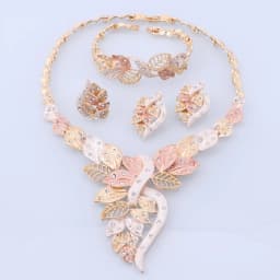 Brazilian Flower Necklace Dubai Jewelry Sets For Women Italian Necklace Bracelet Earring Ring African Wedding Exquisite Suit