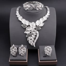Brazilian Flower Necklace Dubai Jewelry Sets For Women Italian Necklace Bracelet Earring Ring African Wedding Exquisite Suit