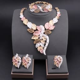 Brazilian Flower Necklace Dubai Jewelry Sets For Women Italian Necklace Bracelet Earring Ring African Wedding Exquisite Suit