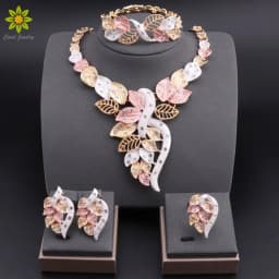 Brazilian Flower Necklace Dubai Jewelry Sets For Women Italian Necklace Bracelet Earring Ring African Wedding Exquisite Suit