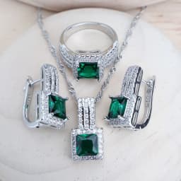 Fashion Women Silver 925 Bridal Jewelry Sets Zircon Costume Jewellery Wedding Party Rings Bracelets Pendant Earrings Necklace