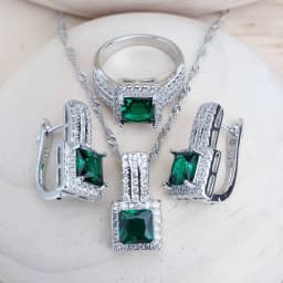 Fashion Women Silver 925 Bridal Jewelry Sets Zircon Costume Jewellery Wedding Party Rings Bracelets Pendant Earrings Necklace