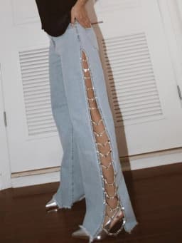 Sexy Hole Rhinestone Denim Pants Women Fashion Baggy Pants Hotwife Streetwear High Waist Wide Leg Jeans Woman Clothing Trousers