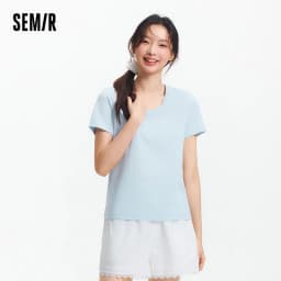 Semir Short Sleeve T-Shirt Women Moisture Wicking Antibacterial Minimalist Versatile 2025 New Summer Shoulder Fit Basic Top