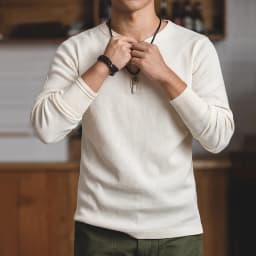 Maden Workwear Vintage Waffle Henry Shirt Vintage Long Sleeve Amekaji Solid Sweater For Men