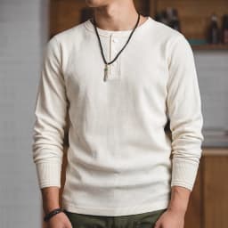 Maden Workwear Vintage Waffle Henry Shirt Vintage Long Sleeve Amekaji Solid Sweater For Men
