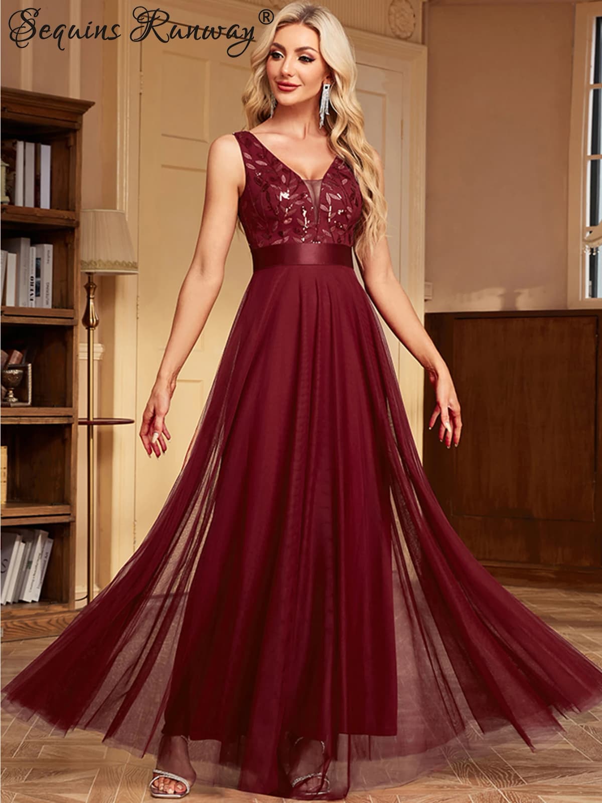 Sexy Prom Bridesmaid Dresses for Women Elegant Mesh Birthday Evening Party Dress Woman Backless Maxi Sequin Summer Dress Vestido