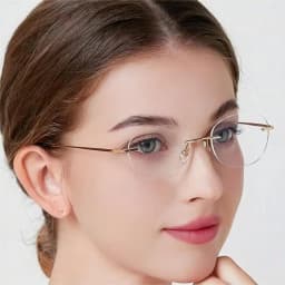 1.61 Lenses Women Glasses Titanium Rimless Oval Design Gold Eyeglasses Prescription Myopia 6g Anti Blue Light Clear CR39