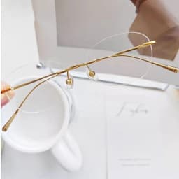 1.61 Lenses Women Glasses Titanium Rimless Oval Design Gold Eyeglasses Prescription Myopia 6g Anti Blue Light Clear CR39
