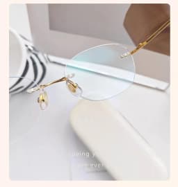 1.61 Lenses Women Glasses Titanium Rimless Oval Design Gold Eyeglasses Prescription Myopia 6g Anti Blue Light Clear CR39