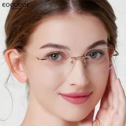 1.61 Lenses Women Glasses Titanium Rimless Oval Design Gold Eyeglasses Prescription Myopia 6g Anti Blue Light Clear CR39