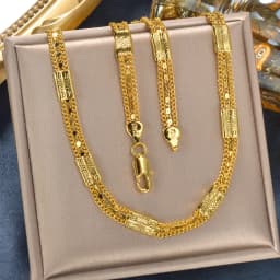 Sunny Fashion Italy 750 18K Gold Plated Geometric Necklace for Men and Women Hip Hop Rock Jewelry Accessories Gift