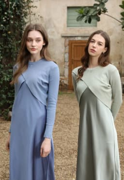 AS 2025 spring summer elegance satin dress + knitted top match set maxi floor length woman clothes