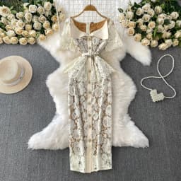 Summer Beaded Diamonds Embroidery Lace Hollow Out Evening Dresses Women Short Sleeve Ruffles Peplum Belt Midi Prom Vestidos