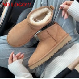 NO-LOGO Genuine Sheepskin Wool, Classic Mini Sheepskin Snow Boots, Chestnut Casual Warm Boots for Women Platform Boots