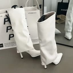 Party Modern Ladies Knee High Boots Pointed Toe Fashion Pleated Western Women Long Boots Shoes Female Pumps Heels Shoes