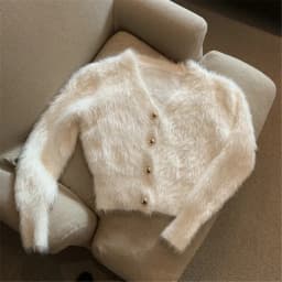 Y2k Vintage Fashion Streetwear Korean Knitwear Solid Slim Jumpers Cropped Mohair Knitted Cardigan Women V Neck Sweater Coat