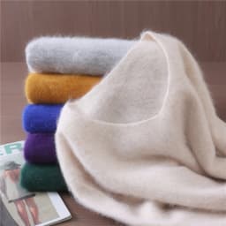 Autumn And Winter New High-End Female Mink Cashmere Sweater Solid Color Long-Sleeved Wool Knit Bottoming Sweater Loose Top